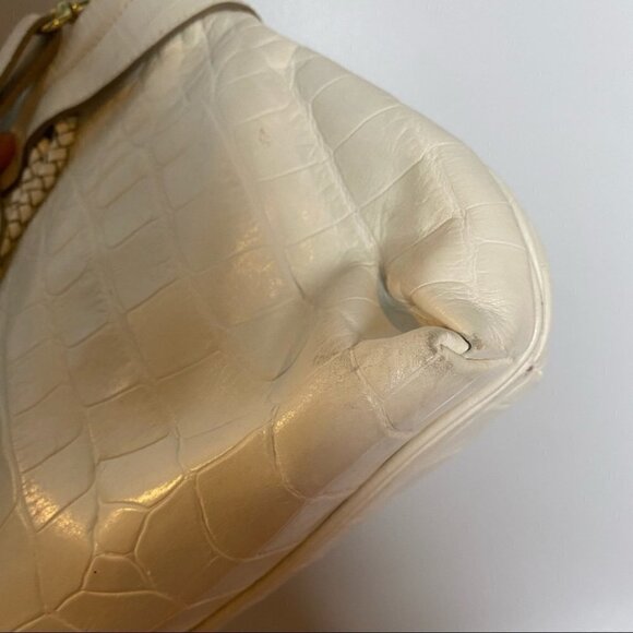 Brahmin Vintage Croc Embossed White Leather Shoulder Bag - Picture 6 of 7